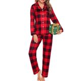 Pijamas Femininos De Manga Comprida Swomog, Xadrez Vermelho
