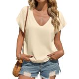 Camiseta Feminina Tankaneo Com Decote Em V Profundo De Verão, Solta, Bege