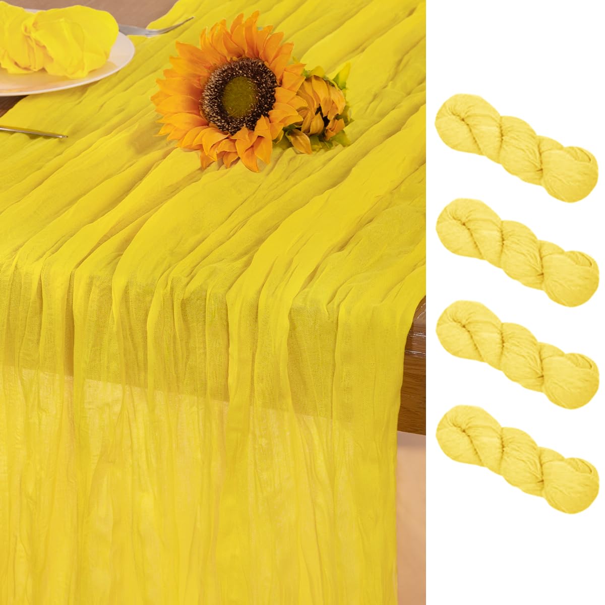 Pano De Algodão Amarelo Table Runner Dezerlor De 120 Cm Para Casamento, Pacote Com 4