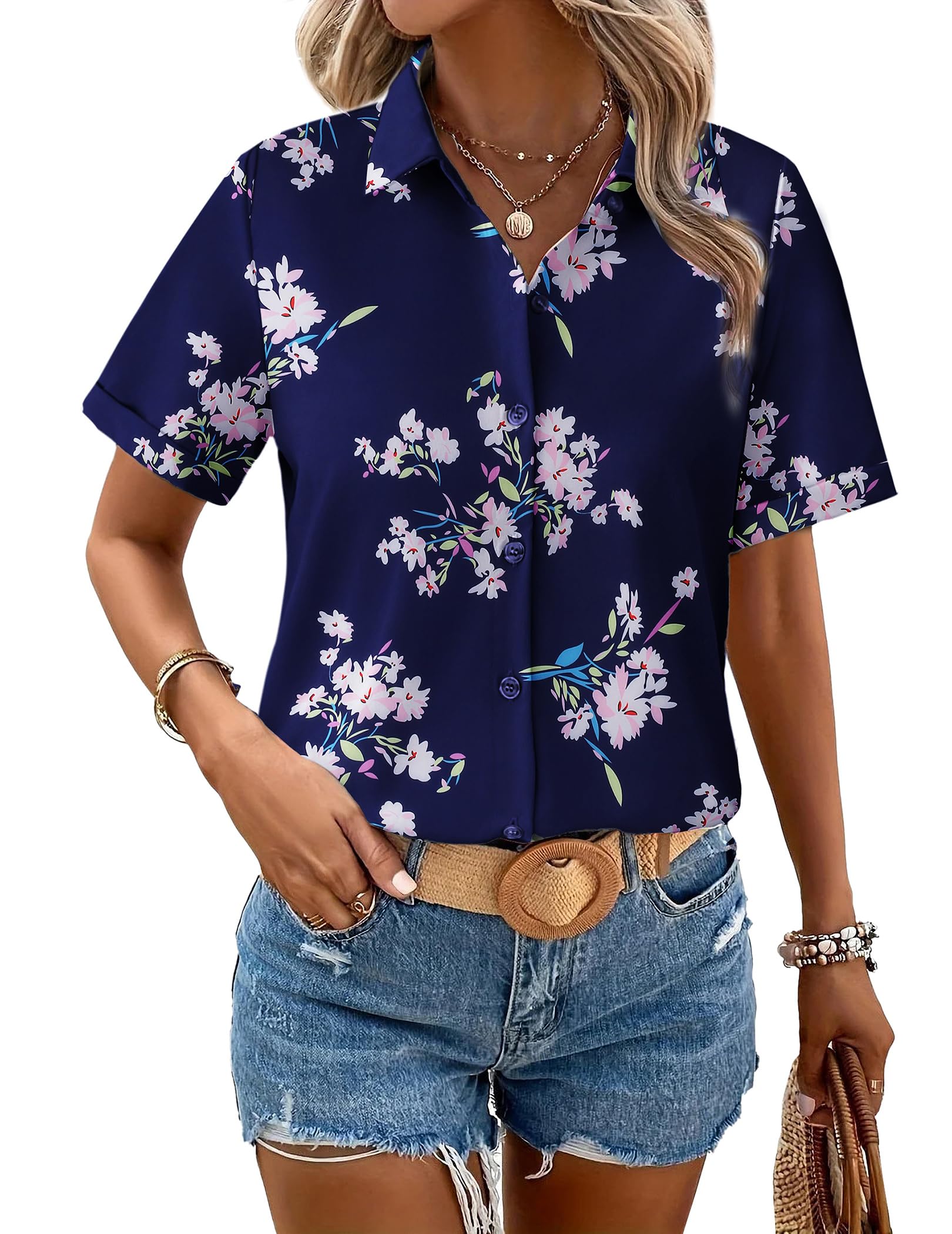 Blusa Zeagoo Casual Vacation Boho Button Down Para Mulheres