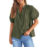 Blusa Feminina Tankaneo, Manga Folhada, 100% Algodão, Verde Militar