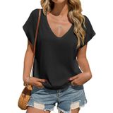 Camiseta Feminina Tankaneo Com Decote Em V Profundo De Verão, Solta, Preta