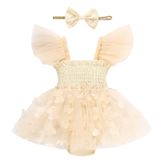 Macacão Para Meninas, Tule, Babados, Sem Mangas, 0-3m, Damasco