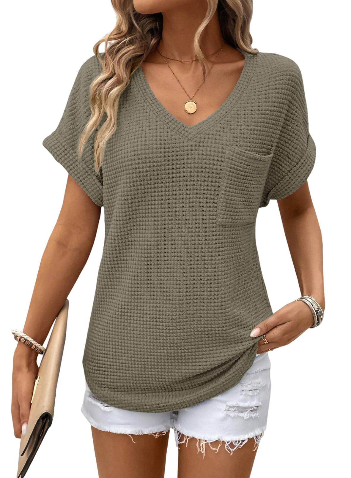 Top Dokotoo Cute Summer Waffle Knit Com Decote Em V Para Mulheres 2025