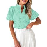 Blusa Feminina Zesica De Verão, Manga Curta, Decote Em V, Verde Claro