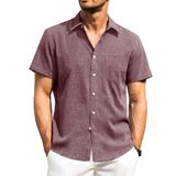 Camisa Alimens &amp; Gentle De Algodão E Linho, Manga Curta, Vinho, Vermelho, Masculino