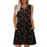 Vestido De Verão Ofeefan Swing Vestido De Verão Com Gola Redonda Floral Preto