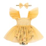 Macacão Para Meninas, Tule, Babados, Sem Mangas, 3-6 M, Amarelo