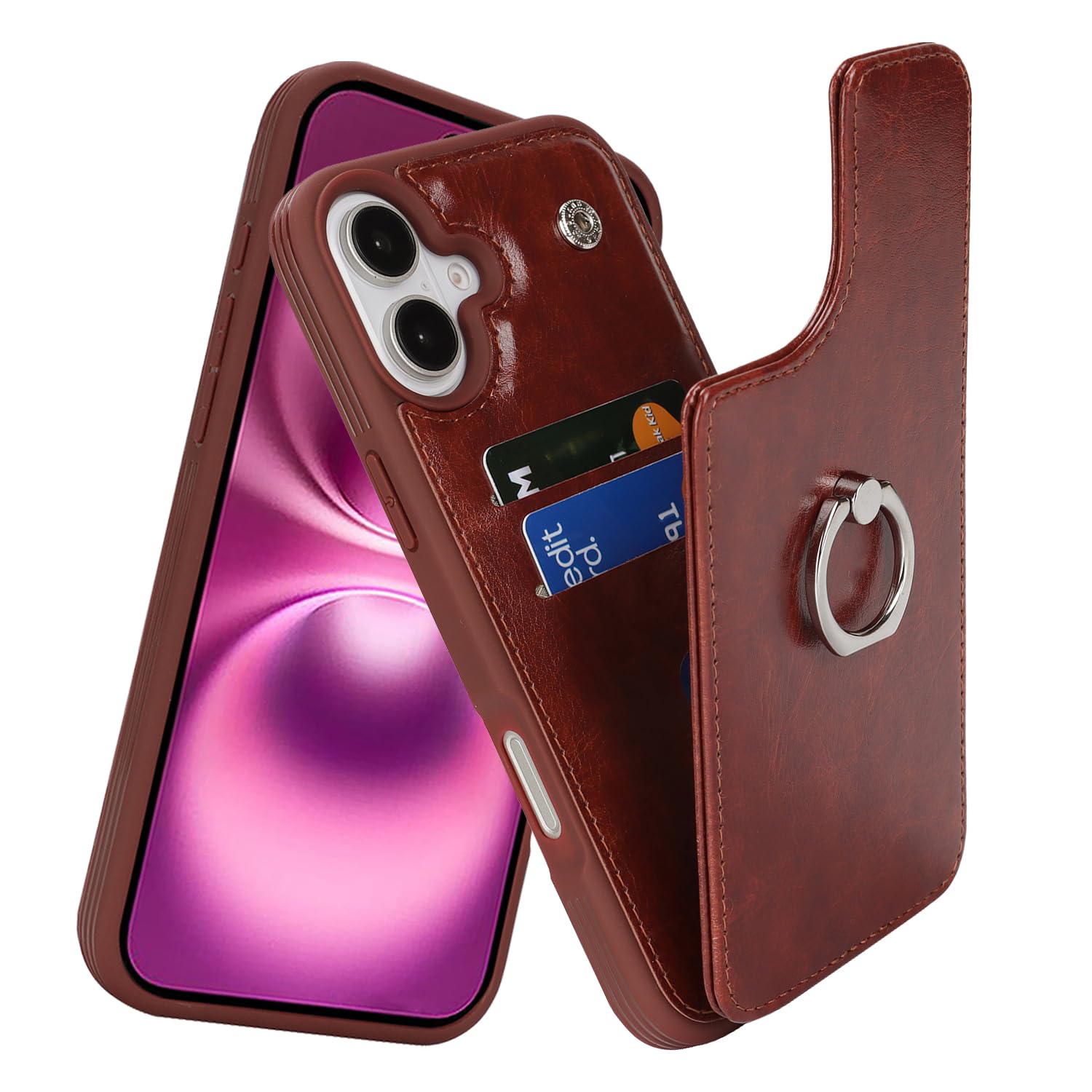 Capa Tipo Carteira De Celular Lipvina Para Iphone 16 Plus 6,7" Marrom Escuro
