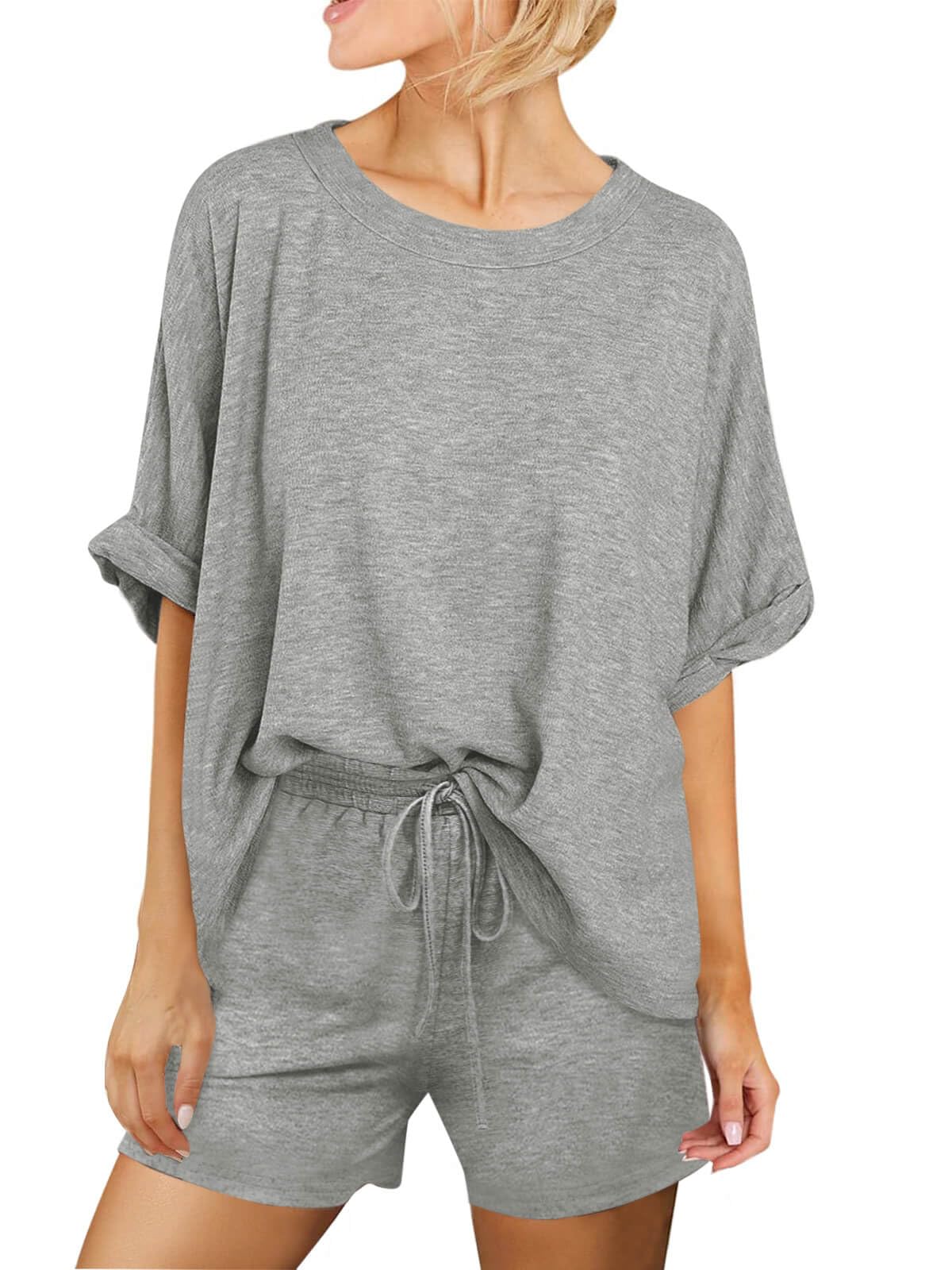 Lounge Set Tankaneo: Camisetas Femininas Grandes Com Shorts Cinza