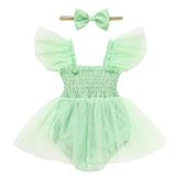 Macacão Baby Girl, Tule, Babado, Sem Mangas, 3-6m, Azul-petróleo