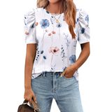 Blusa Feminina Zeagoo, Manga Curta, Estampa Floral, 2024