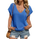 Camiseta Feminina Tankaneo Com Decote Em V Profundo, Verão, Solta, Azul