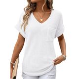 Top Dokotoo Cute Summer Waffle Knit Com Decote Em V E Manga Curta