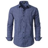 Camisa Masculina Jemitop, Manga Comprida, Modelagem Justa, Xadrez, Azul Escuro, S