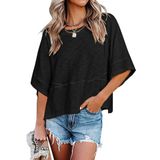 Camiseta Feminina Sherosa, Meia Manga, Gola Redonda, Algodão Preto
