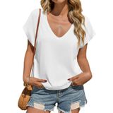 Camiseta Feminina Tankaneo Com Decote Em V Profundo De Verão, Solta, Branca