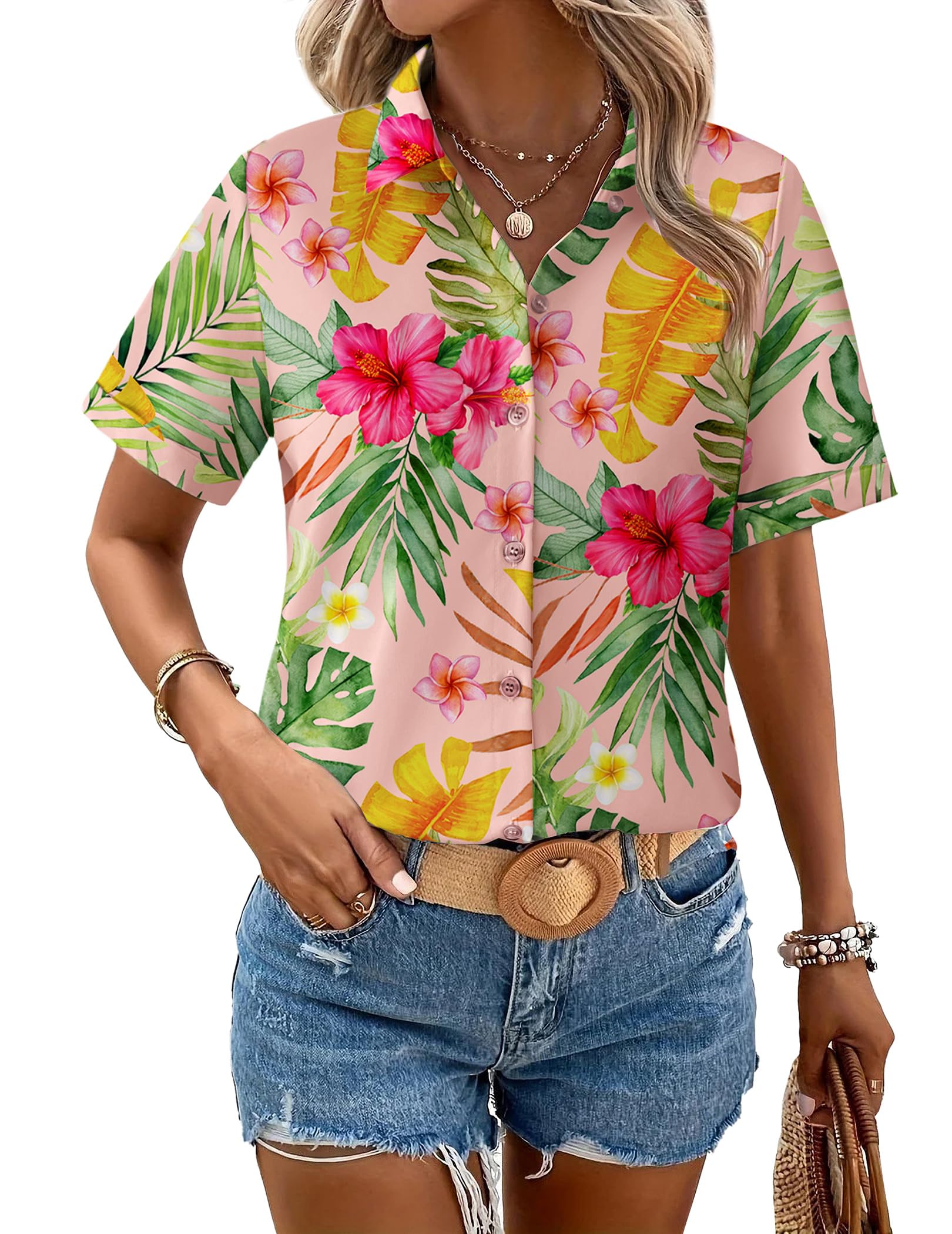 Blusa Feminina Zeagoo Summer Soft Boho Print Button Up