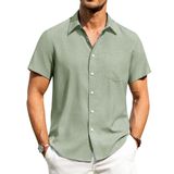 Camisa Masculina Alimens &amp; Gentle, De Linho, Manga Curta, Verde Menta, 3gg