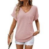 Top Dokotoo Cute Summer Waffle Knit Com Decote Em V E Manga Curta Para Mulheres