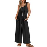 Macacão Feminino Zesica Com Decote Em V Sem Mangas, Casual De Verão, Preto
