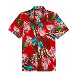 Camisa Havaiana Alimens &amp; Gentle Para Homens Summer Beach Vermelha E Verde