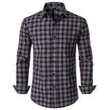 Camisa Masculina Jemitop De Manga Comprida, Justa, Xadrez, Azul Marinho, Marrom, S