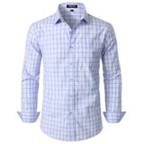 Camisa Masculina Jemitop De Manga Comprida, Justa, Xadrez, Azul, Roxa, L