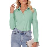 Camisa De Botão Siliteelon Para Mulheres De Manga Comprida Verde Claro
