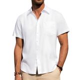 Camisa Alimens &amp; Gentle De Algodão E Linho De Manga Curta Masculina Branca