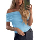 Suéter Feminino Imily Bela, Sem Ombros, Tricotado Em Azul Celeste