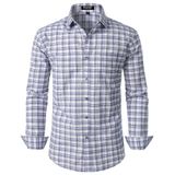 Camisa Masculina Jemitop, Manga Comprida, Justa, Xadrez, Branca, Azul Marinho, S