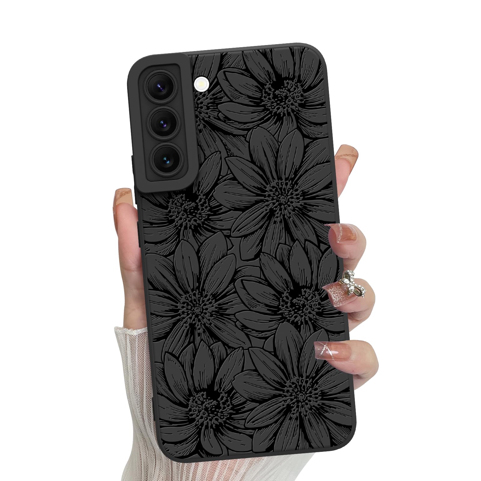 Capa De Telefone Mzelq Silicone Black Floral Samsung Galaxy S22 Plus