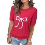 Suéter Feminino Arach&amp;cloz De Manga Curta Com Laço Tricotado Vermelho