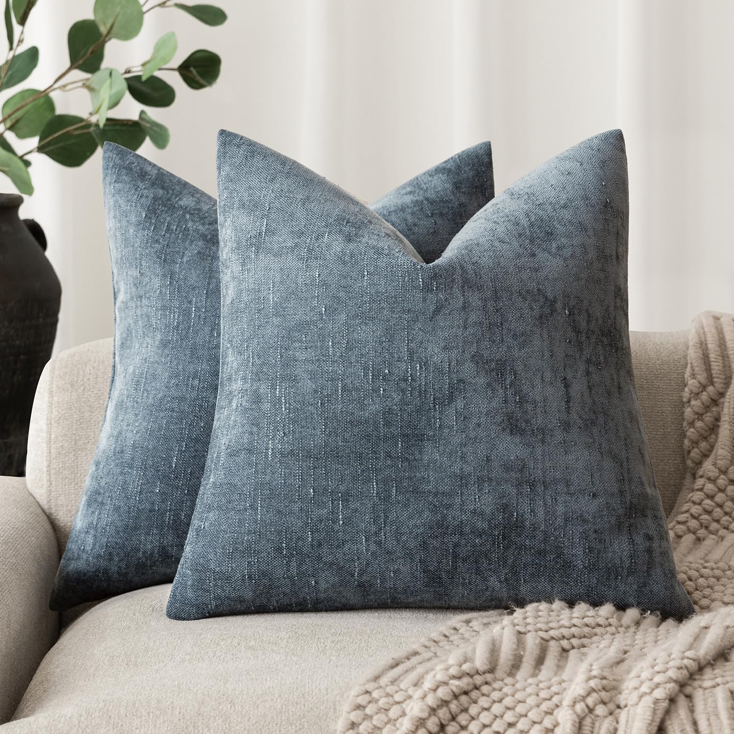 Capas De Travesseiro Findtower Soft Textured Chenille 40x40cm Azul