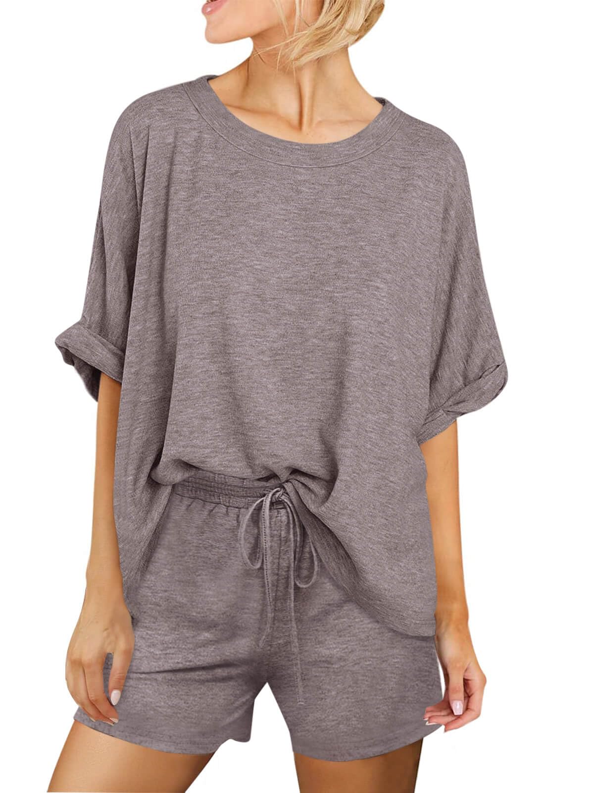 Conjunto De Lounge Tankaneo Feminino De Tamanho Grande, Manga Curta, Cinza