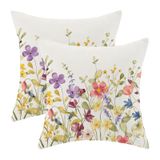 Capas De Almofada Aeioae Spring 50x50cm Conjunto De 2 Flores Coloridas