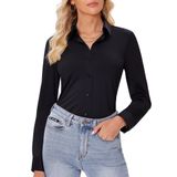Camisas De Botão Siliteelon Para Mulheres De Manga Comprida Pretas