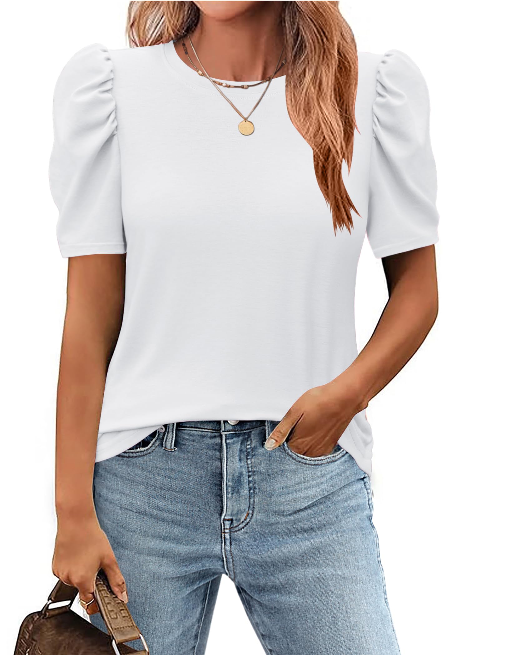 Blusa Túnica Zeagoo Feminina De Manga Curta, Casual Para Negócios, Branca