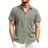 Camisa Alimens &amp; Gentle De Algodão E Linho De Manga Curta Verde Para Homens