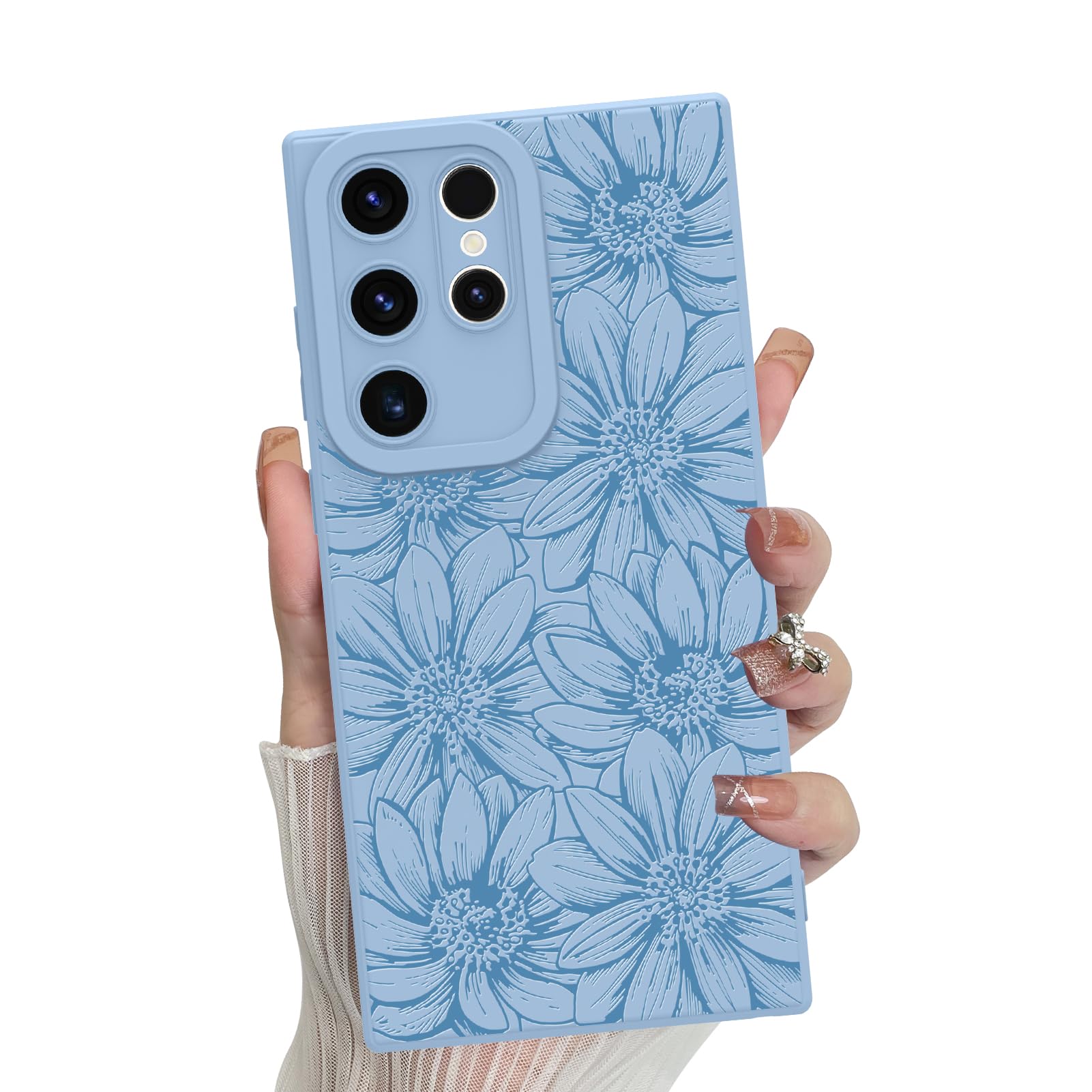 Capa De Telefone Mzelq Silicone Blue Floral Para Samsung S22 Ultra