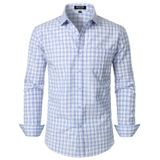 Camisa Masculina Jemitop De Manga Comprida, Justa, Xadrez, Branca, Azul, Gg