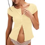 Blusas Femininas Yousify, Manga Curta, De Verão, Caneladas, Bege
