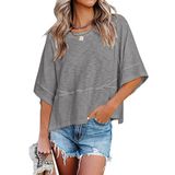 Camisetas Femininas Sherosa De Manga Curta Soltas Para Trabalho Cinza L