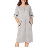 Casaco Feminino Robe Ekouaer Com Zíper, Manga Curta, Cinza