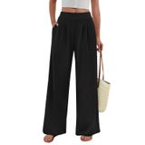 Calças Femininas Palazzo Fireswan, Pernas Largas, Cintura Alta, Pretas