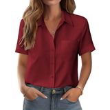 Camisa Feminina Zeagoo Com Botões E Manga Curta, Casual Para Negócios