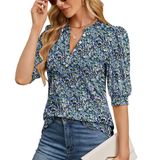 Blusa Ohhettm Summer Tops Para Mulheres, Manga Curta, Decote Em V