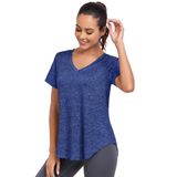 Camisa De Treino Alovien Feminina De Manga Curta Com Decote Em V Azul Escuro