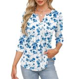 Blusa Túnica Luyaa De Manga 3/4 Com Decote Em V Para Mulheres, Tamanho Grande, Azul Xxl